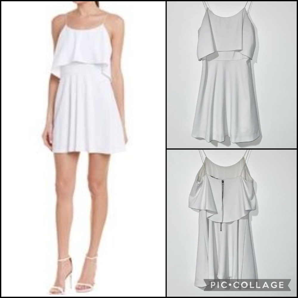 Alice + Olivia White Silk Blend Crepe Flounce Ruffle Popover Bodice Mini Dress - Picture 4 of 14